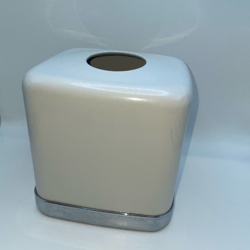 White Enamel and Silver Trim Tissue Box Cover modern clean lines